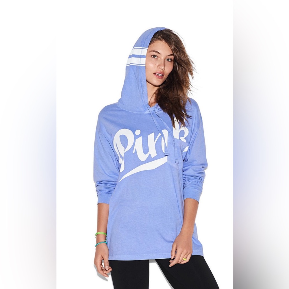 Victoria’s Secret PINK Campus Hoodie Tee Women’s Medium M Baby Blue